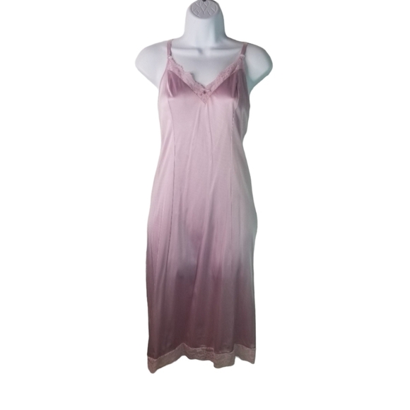 Vtg 70s nylon lilac pink long slip dress lingerie - Picture 1 of 7